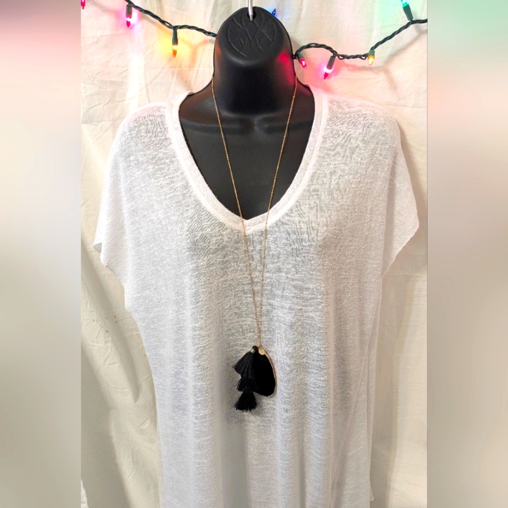 Boho Black Tassel Necklace, 32" adjustable